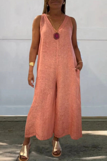Distressed Pocket V Neck Loose Jumpsuits(4 Colors)