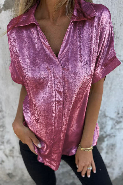 Bronzing Pattern Patchwork Turndown Collar Blouses(5 Colors)