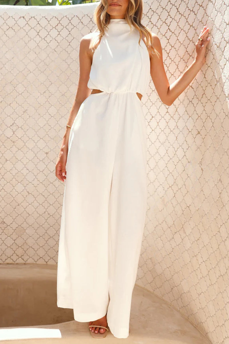 Hollow Out Pocket Halter Loose Jumpsuits(4 Colors)