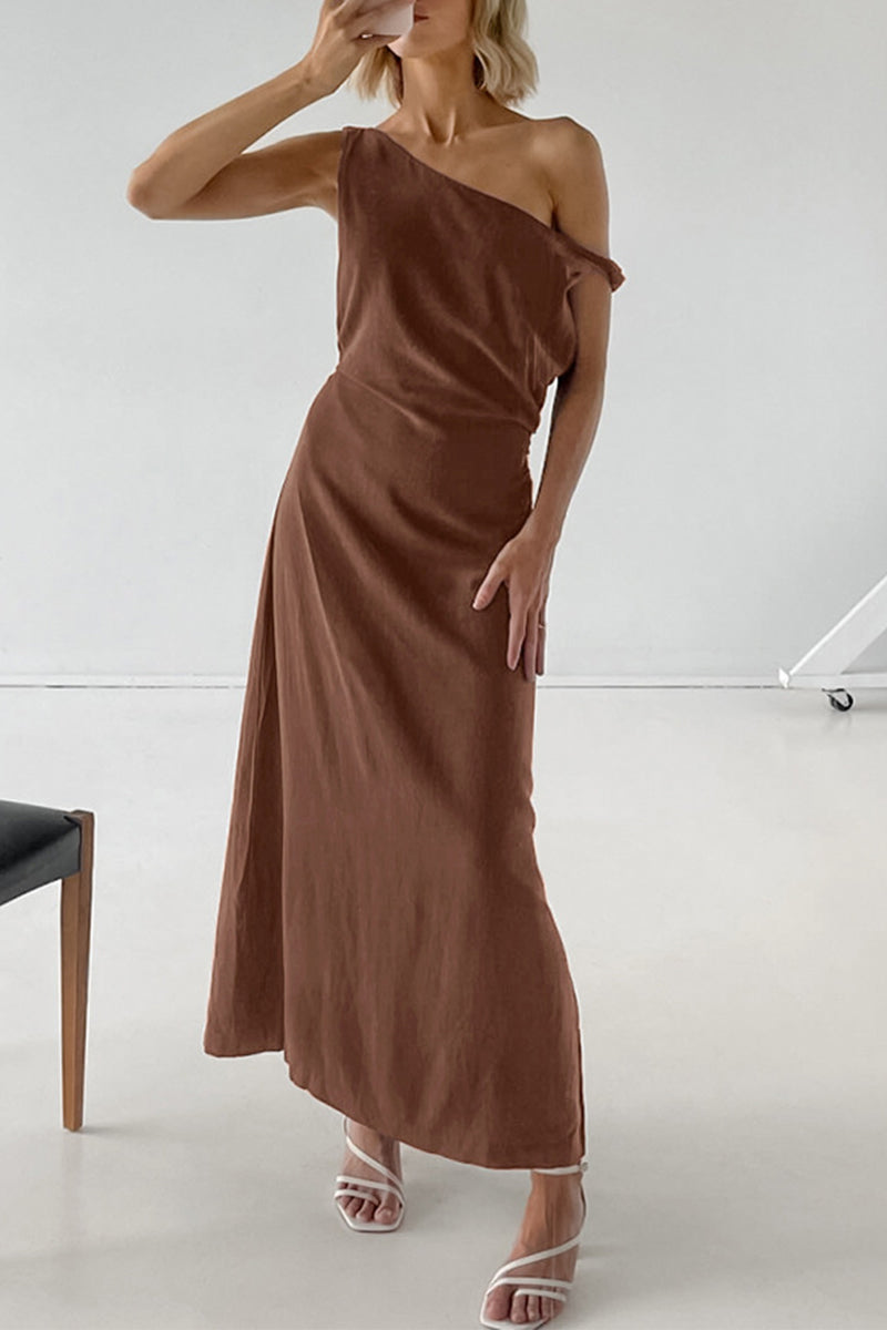 Irregular Oblique Collar One Step Skirt Dresses