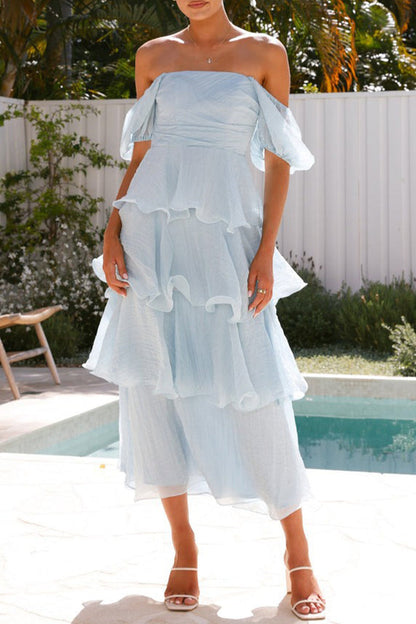 Backless Flounce Square Neck Cake Skirt Dresses