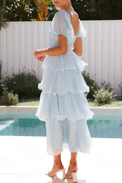 Backless Flounce Square Neck Cake Skirt Dresses