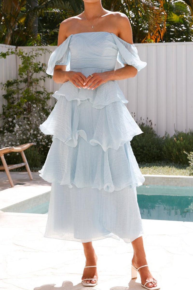Backless Flounce Square Neck Cake Skirt Dresses