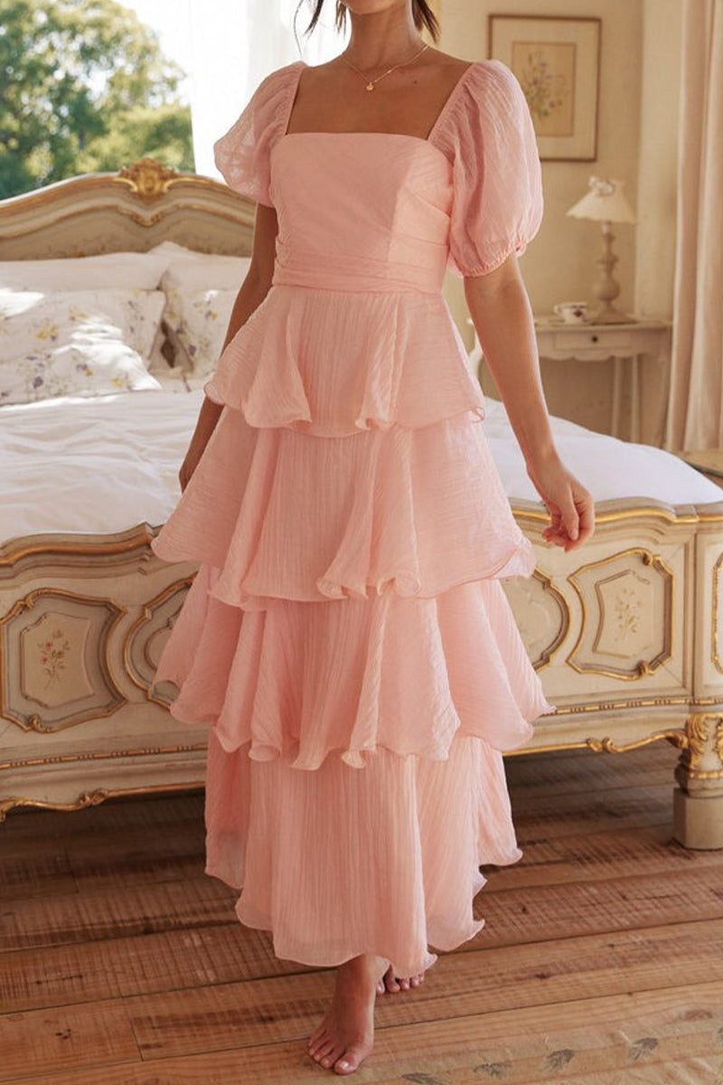 Backless Flounce Square Neck Cake Skirt Dresses
