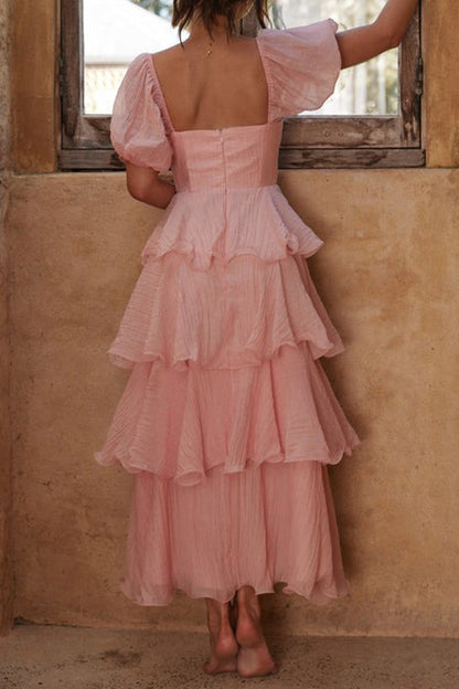 Backless Flounce Square Neck Cake Skirt Dresses