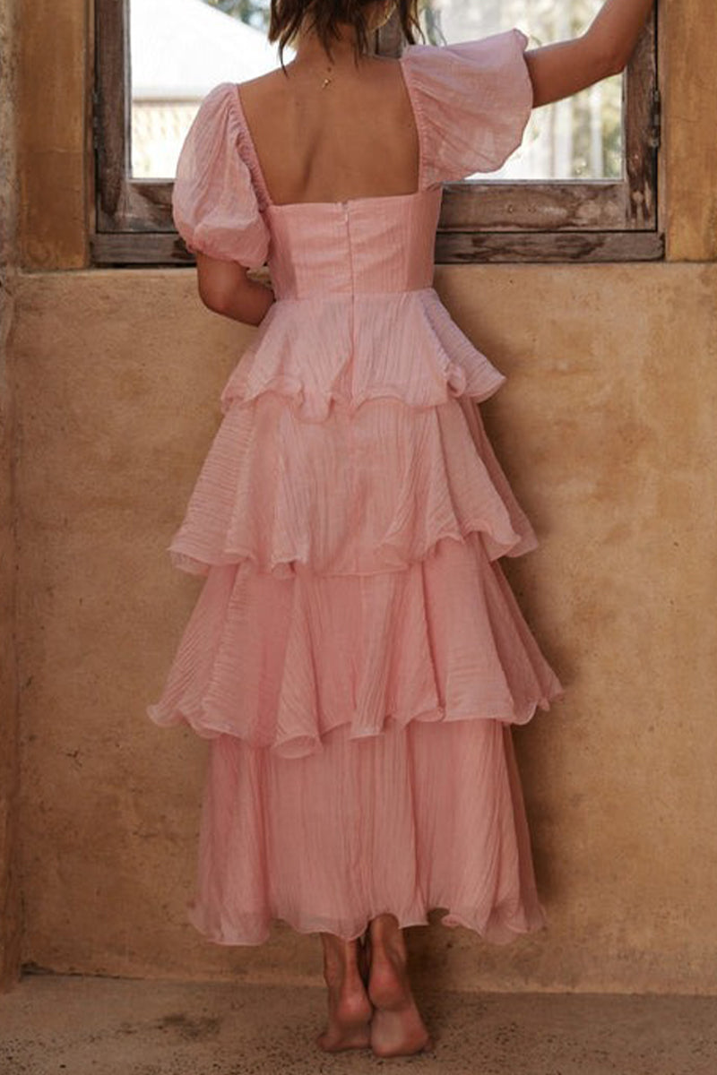 Backless Flounce Square Neck Cake Skirt Dresses