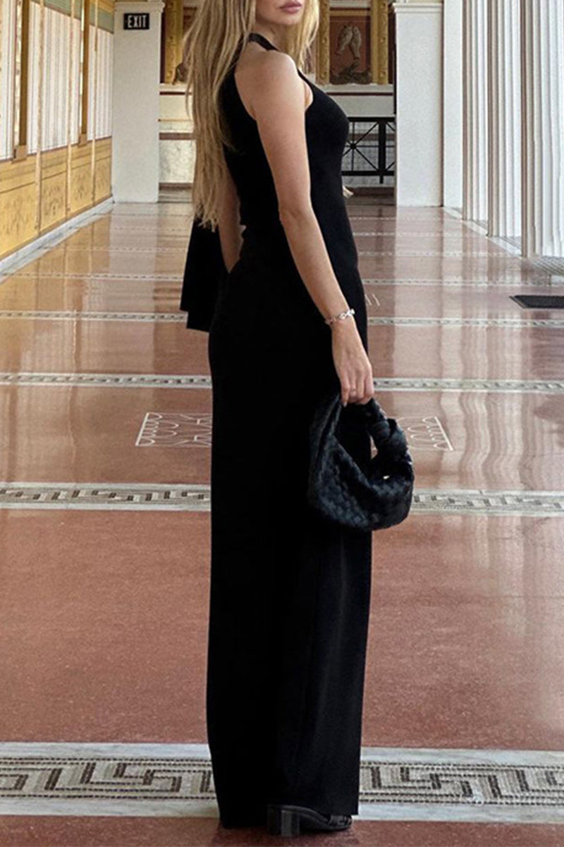 Color Lace Up Irregular Sloping Shoulder Long Dresses