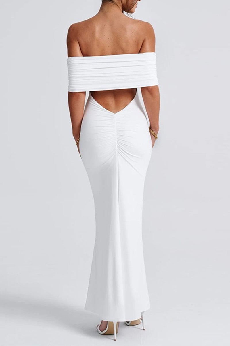 Color Backless Off Shoulder One Step Skirt Dresses
