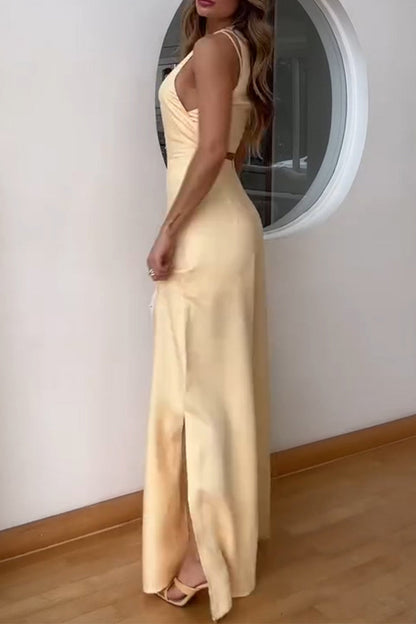 Color Patchwork Slit O Neck Jumpsuits