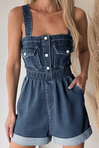 Color Pocket Square Neck Rompers