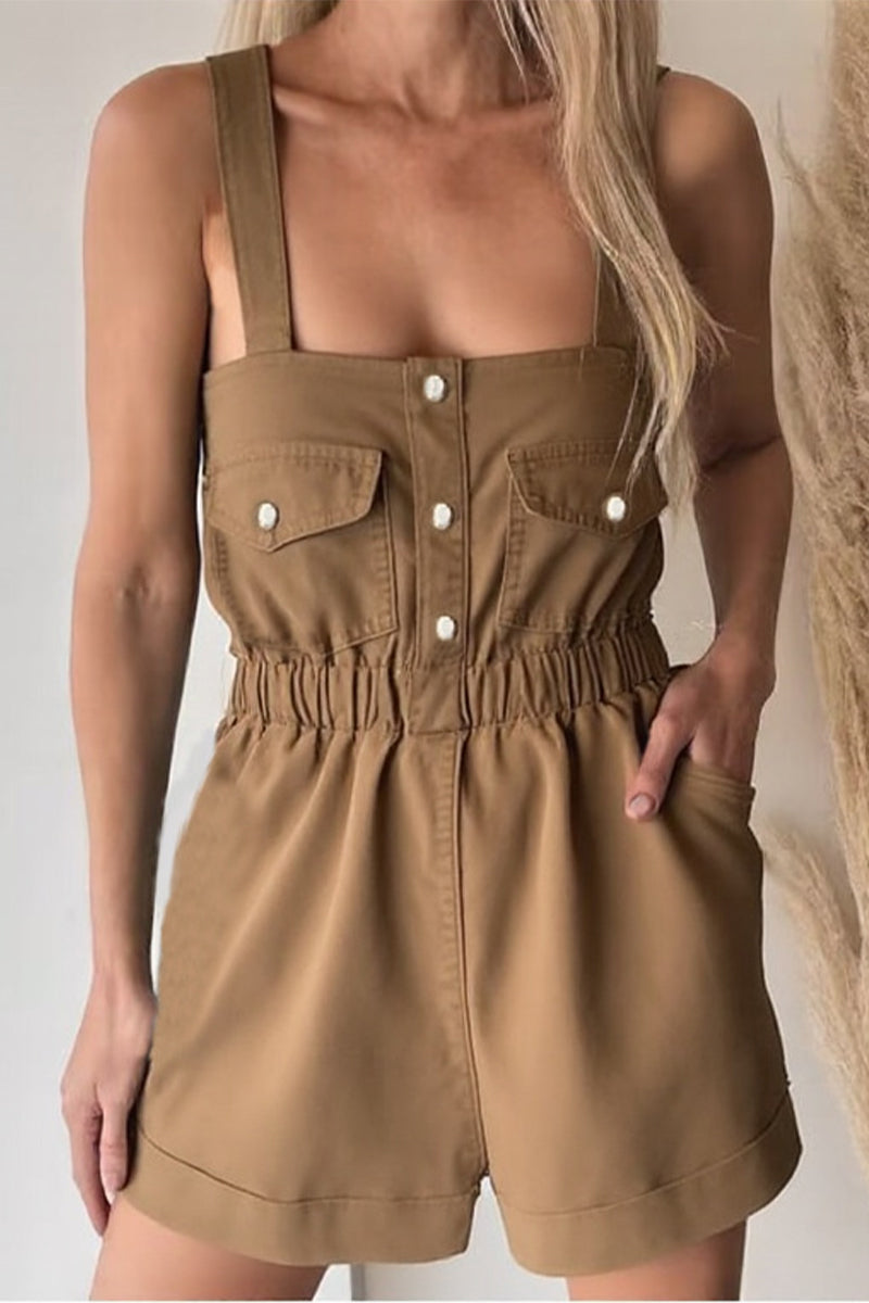 Color Pocket Square Neck Rompers