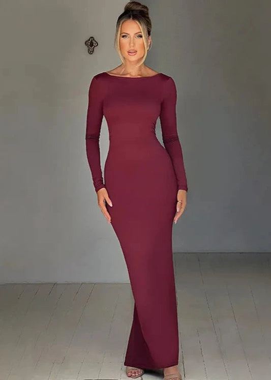 Backless Long Sleeve Maxi Dress