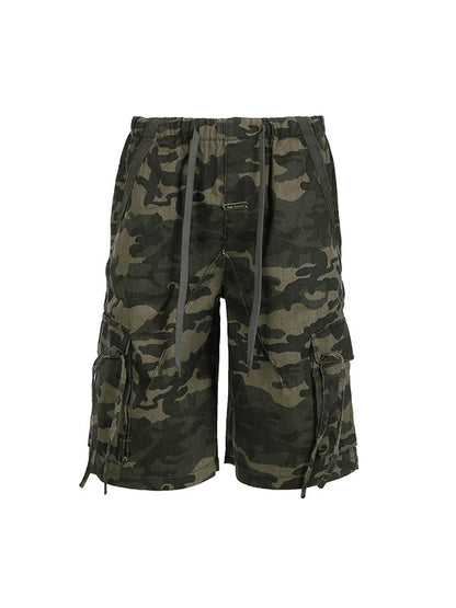 2000s Camouflage Drawstring Denim Shorts With Three Dimensional Pocket