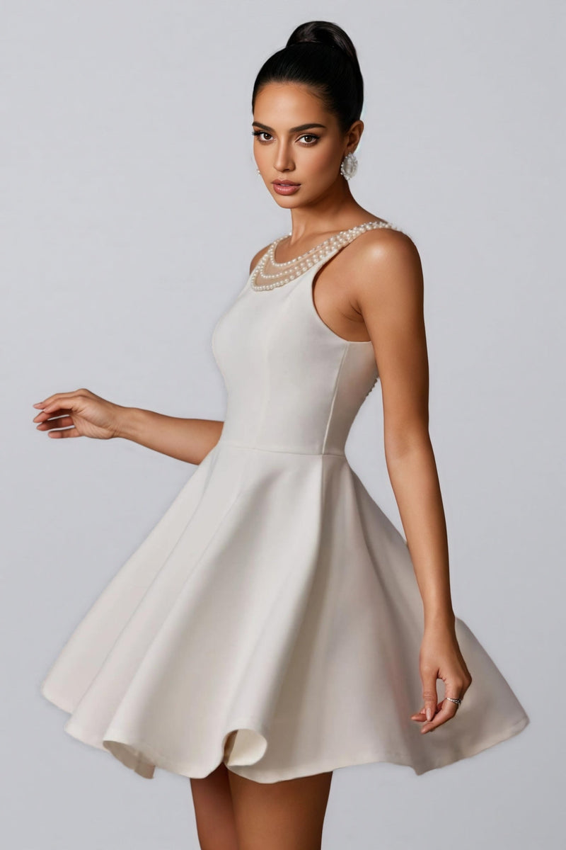 Sabint Pearl Embelished Open Back Mini Dress