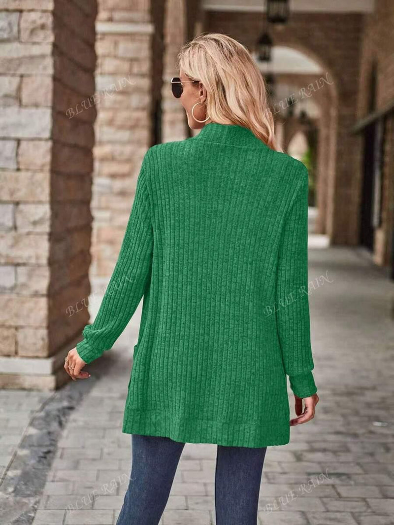 Color Knit Cardigan With Pockets Soft Cozy