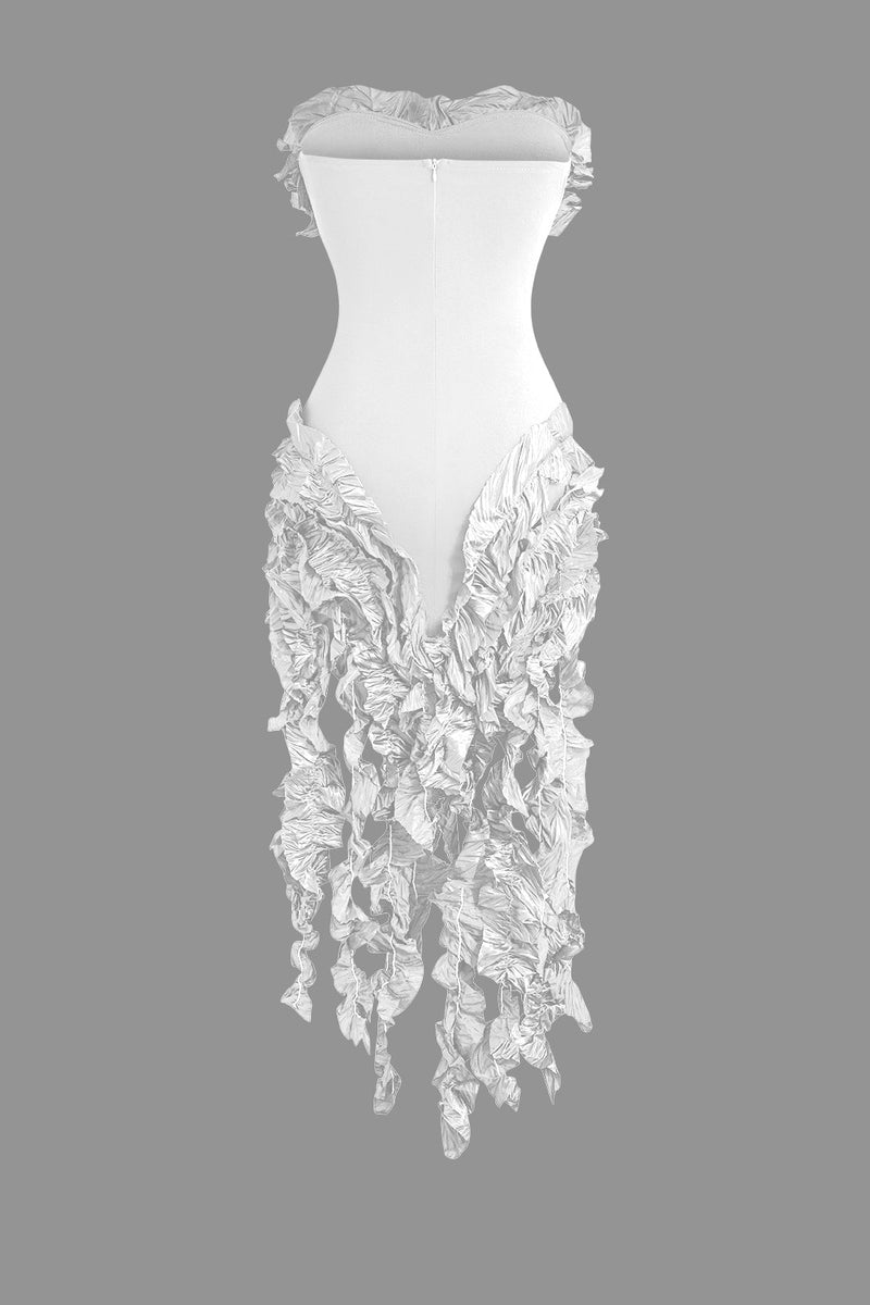 Color Ruffled Fringe Strapless Midi Dress