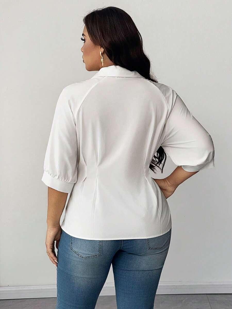 Collared Blouse With Ruched Waist Fit