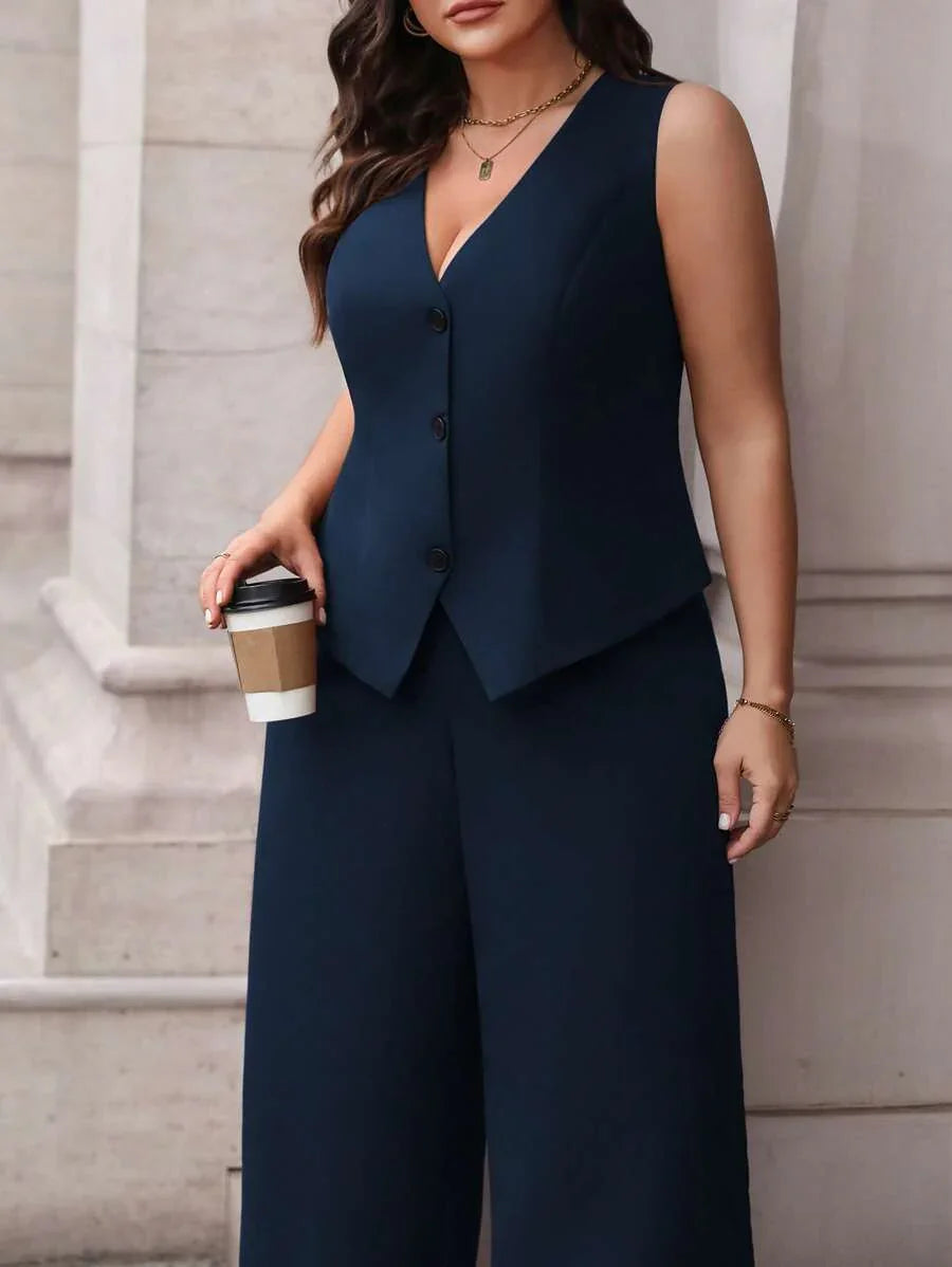 Waistcoat and Pants Suit Set Black