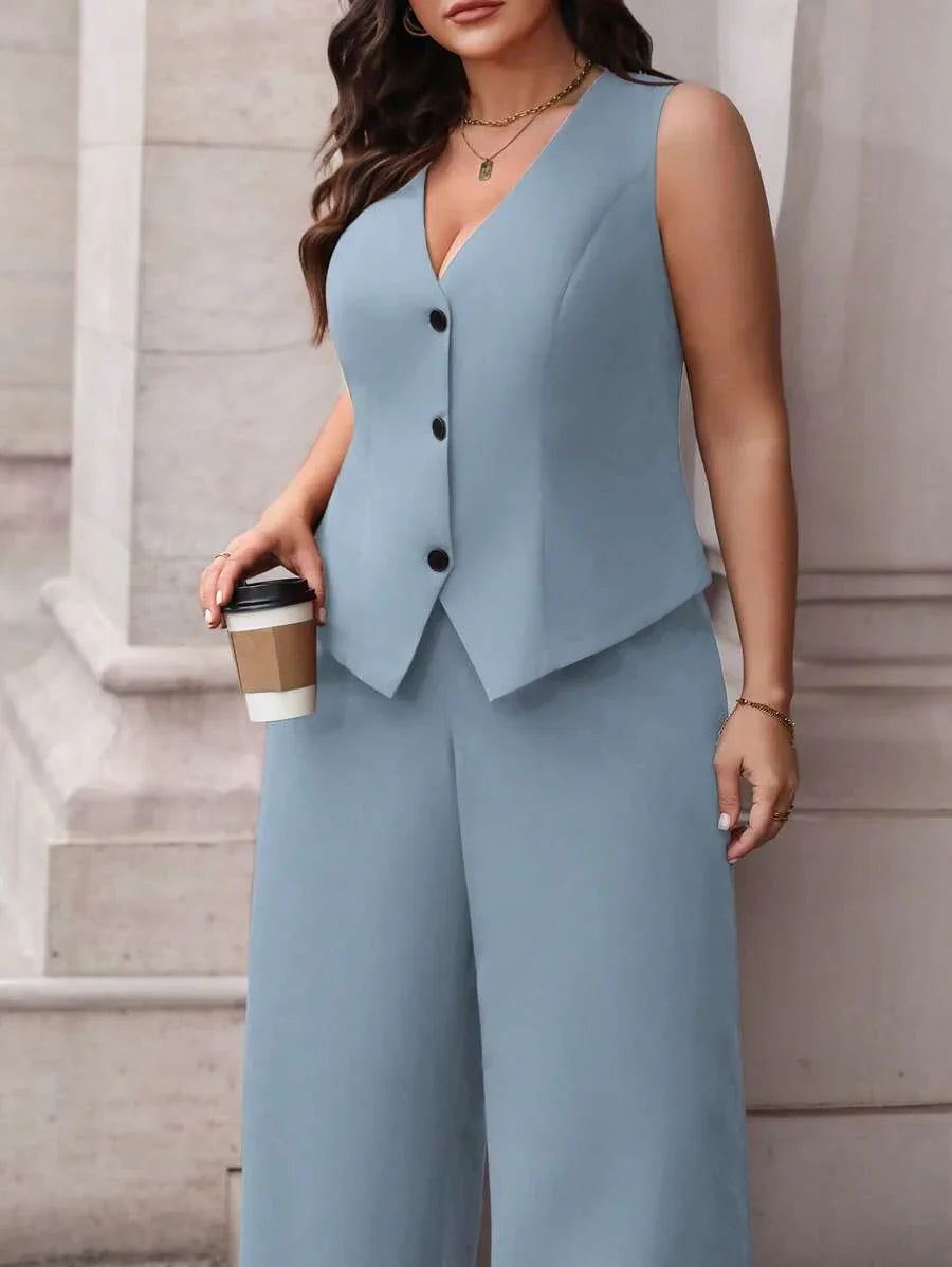 Waistcoat and Pants Suit Set Black
