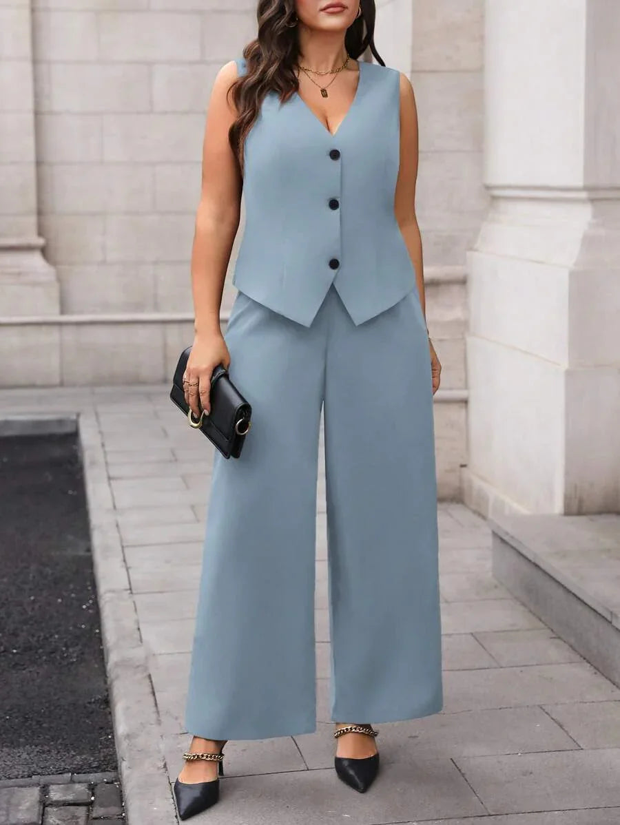 Waistcoat and Pants Suit Set Black
