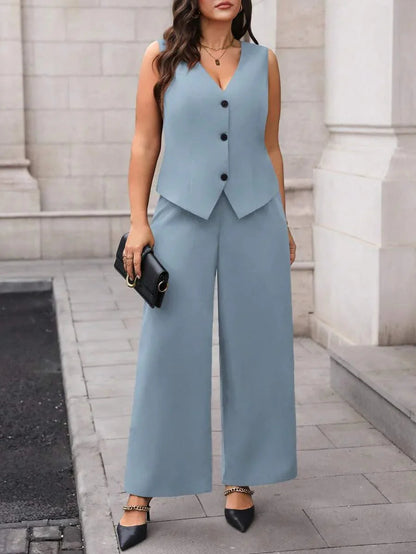 Waistcoat and Pants Suit Set Black