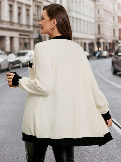Colorblock Knitted Cardigan With Metal Buttons