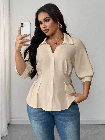 Collared Blouse With Ruched Waist Fit