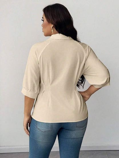 Collared Blouse With Ruched Waist Fit