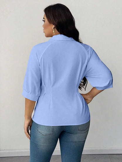 Collared Blouse With Ruched Waist Fit
