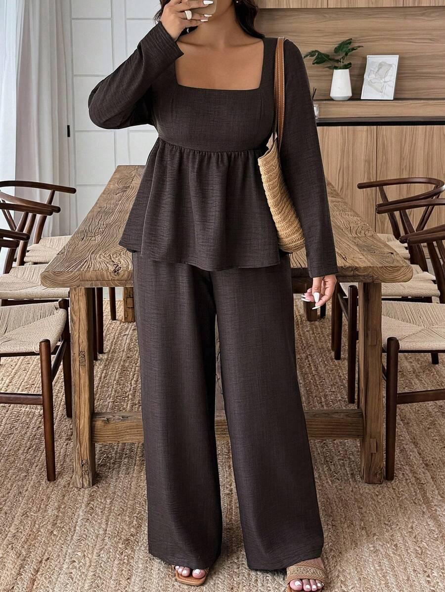 Army Green Square Neck Two Piece Set Comfort