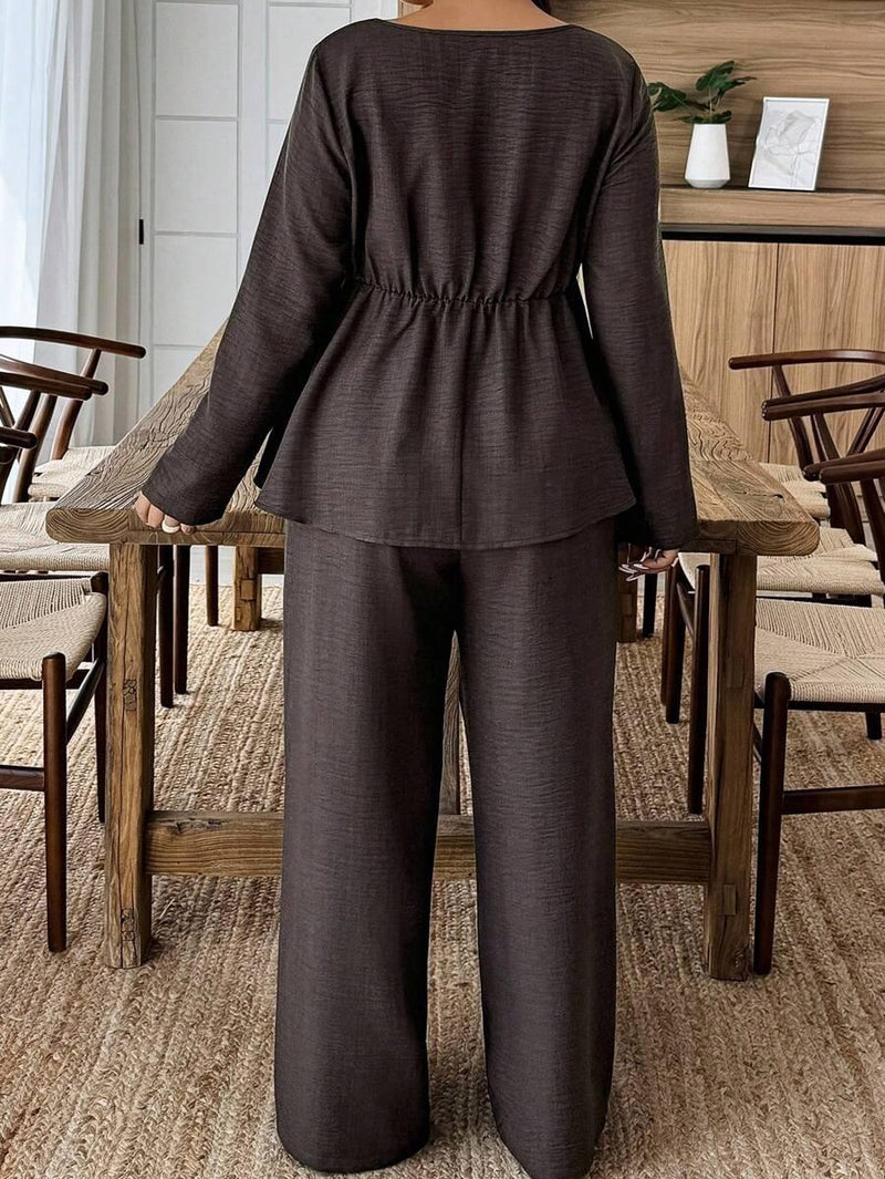 Army Green Square Neck Two Piece Set Comfort