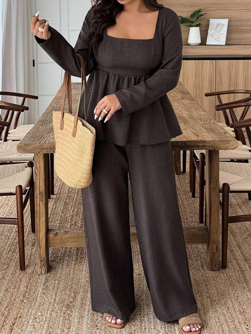Army Green Square Neck Two Piece Set Comfort