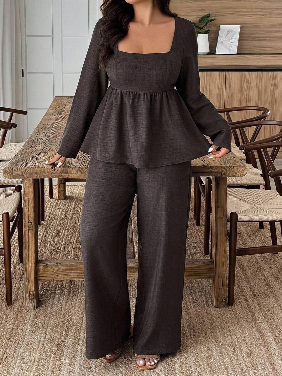 Army Green Square Neck Two Piece Set Comfort