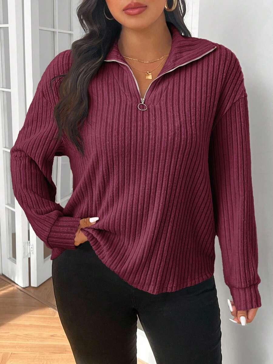 Fuzzy Collar Quarter Zip Cozy Sweater
