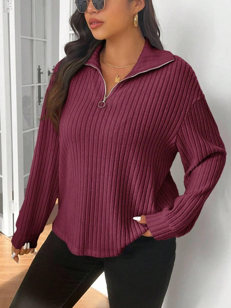 Fuzzy Collar Quarter Zip Cozy Sweater