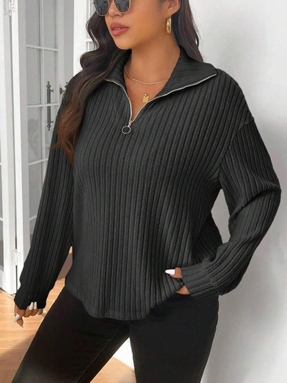 Fuzzy Collar Quarter Zip Cozy Sweater