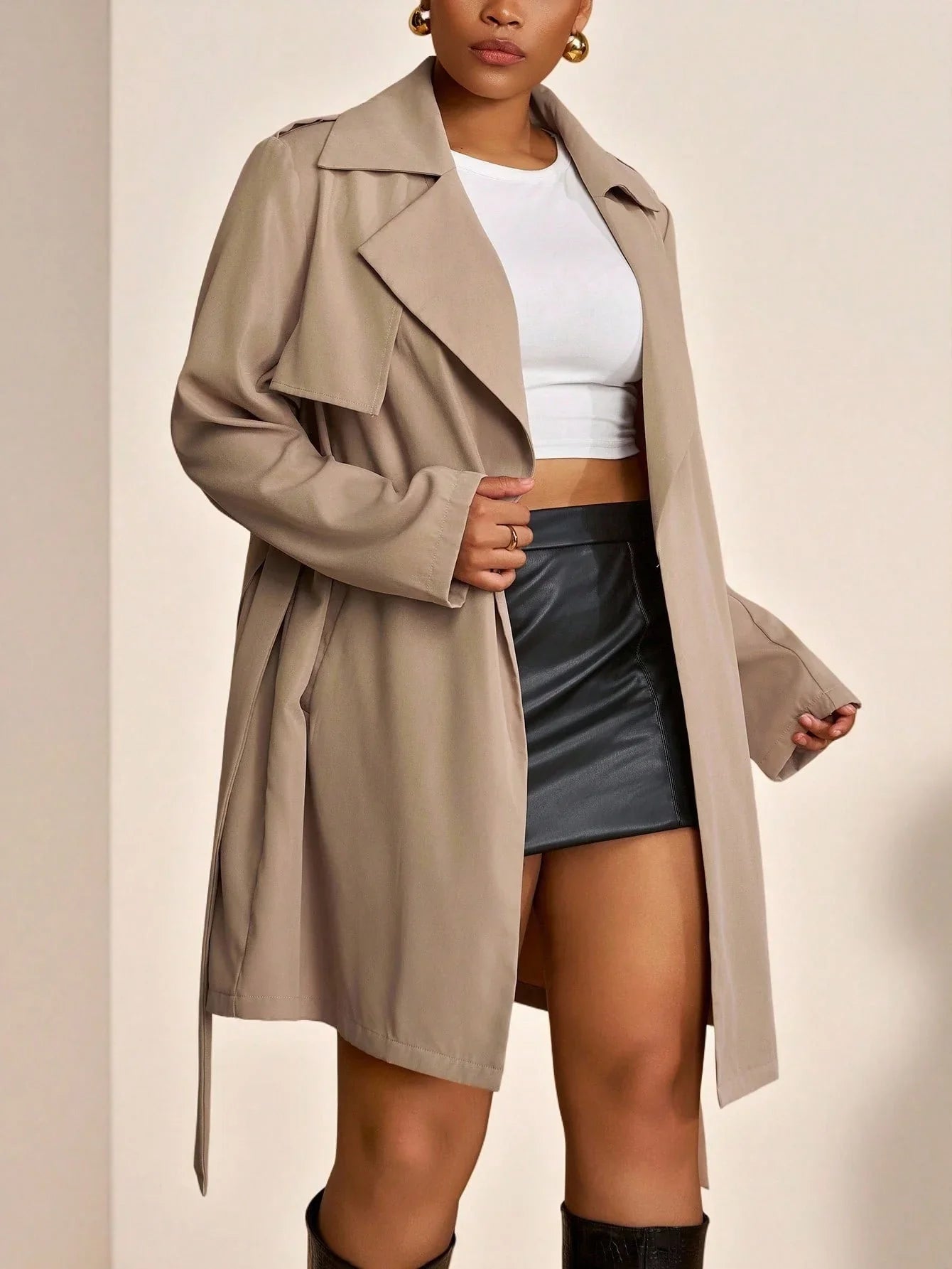 Trench Coat Two Piece Belted Beige Minimalist