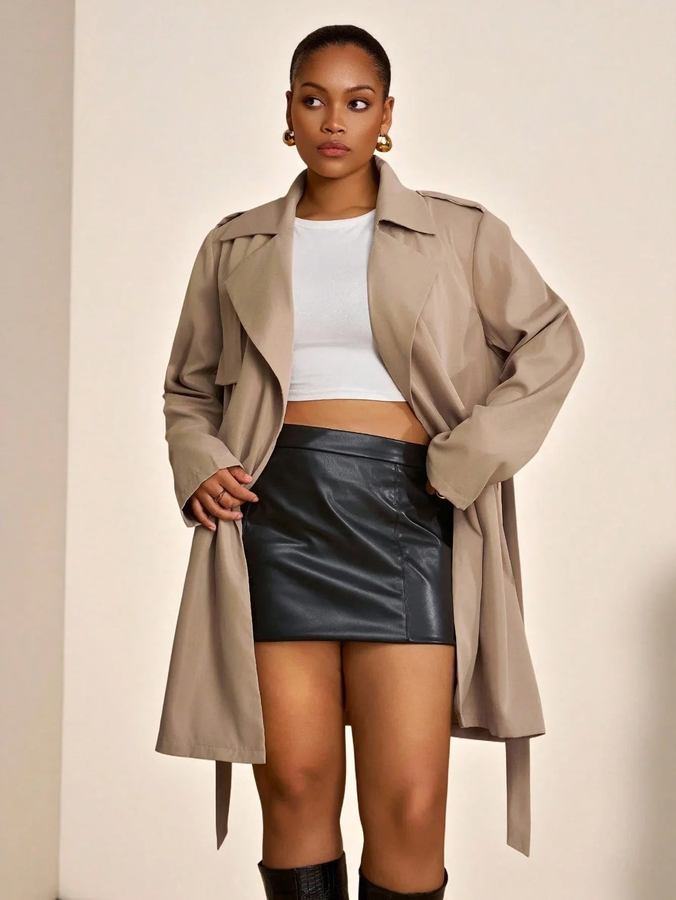 Trench Coat Two Piece Belted Beige Minimalist