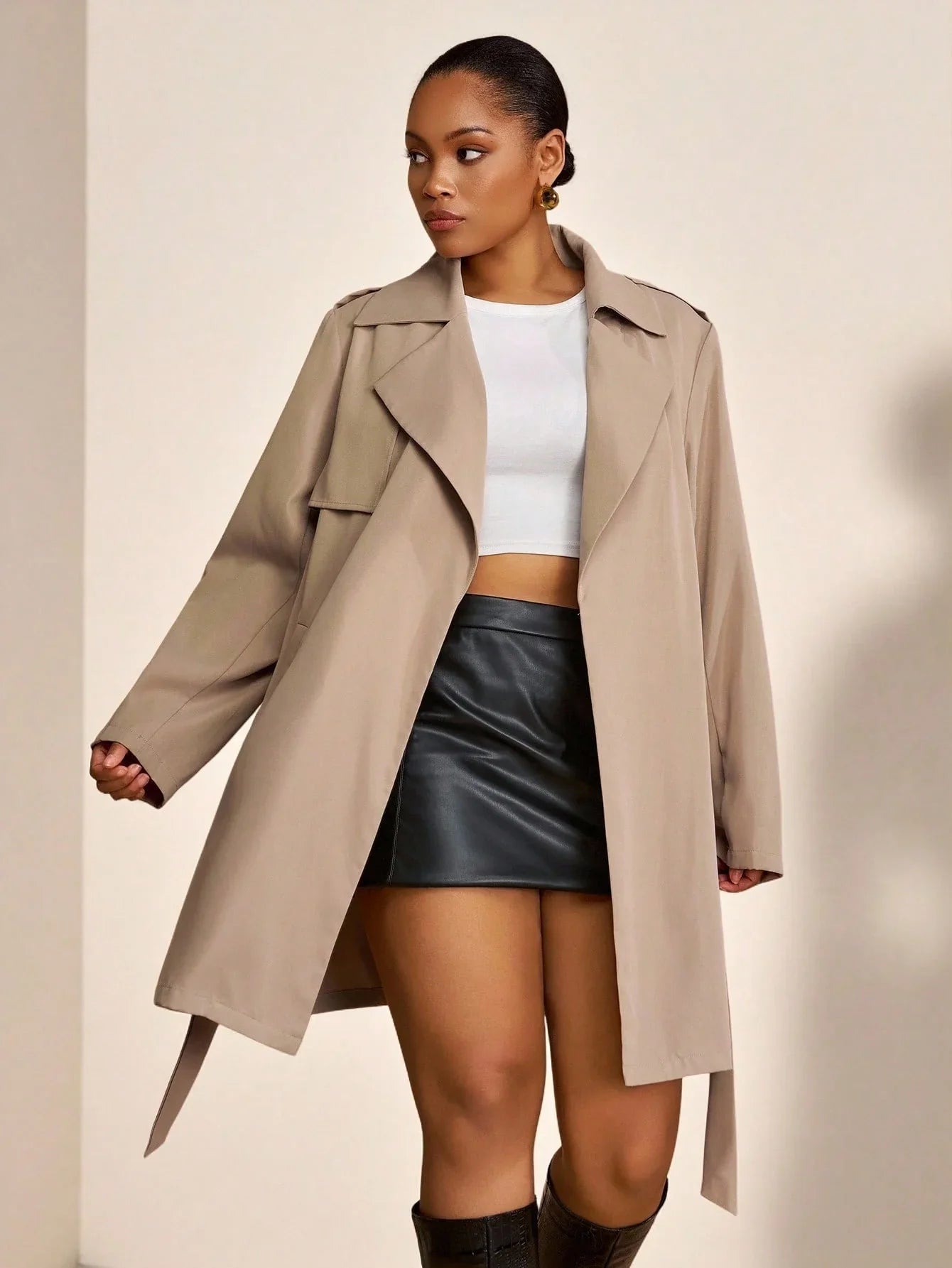 Trench Coat Two Piece Belted Beige Minimalist