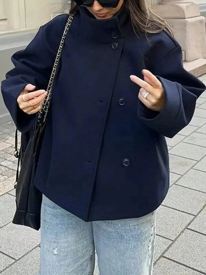 Wool Blend Coat With Front Buttons Loose Fit
