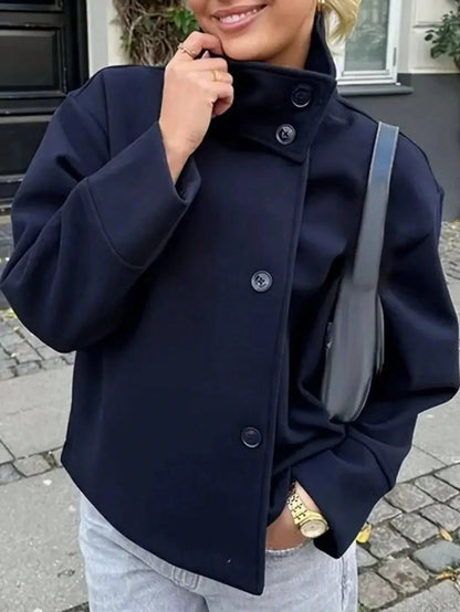 Wool Blend Coat With Front Buttons Loose Fit