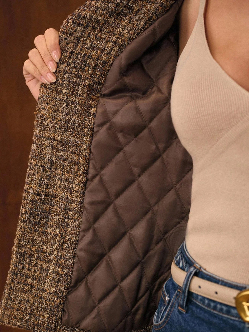 Tweed Button Up Winter Coat Lined for Warmth Cozy