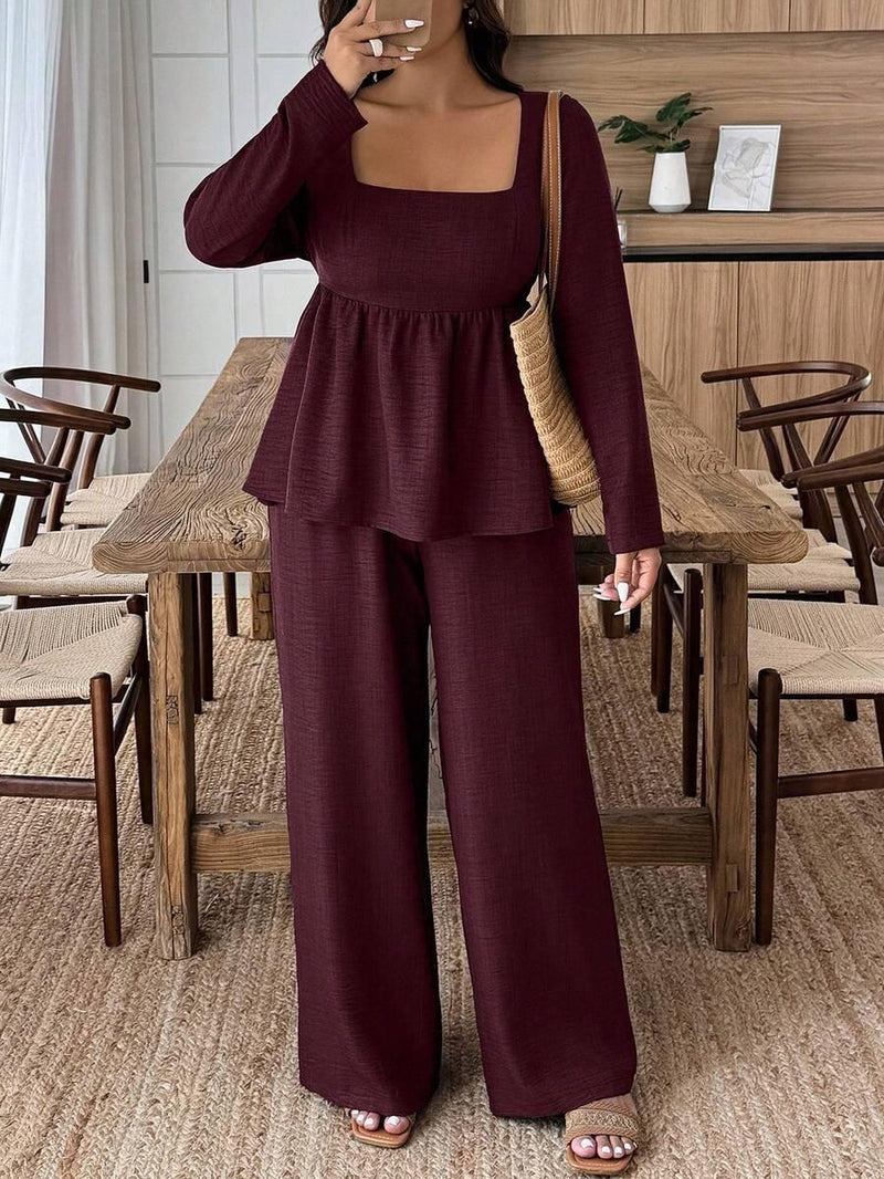 Army Green Square Neck Two Piece Set Comfort