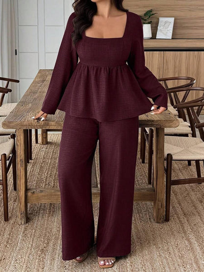 Army Green Square Neck Two Piece Set Comfort