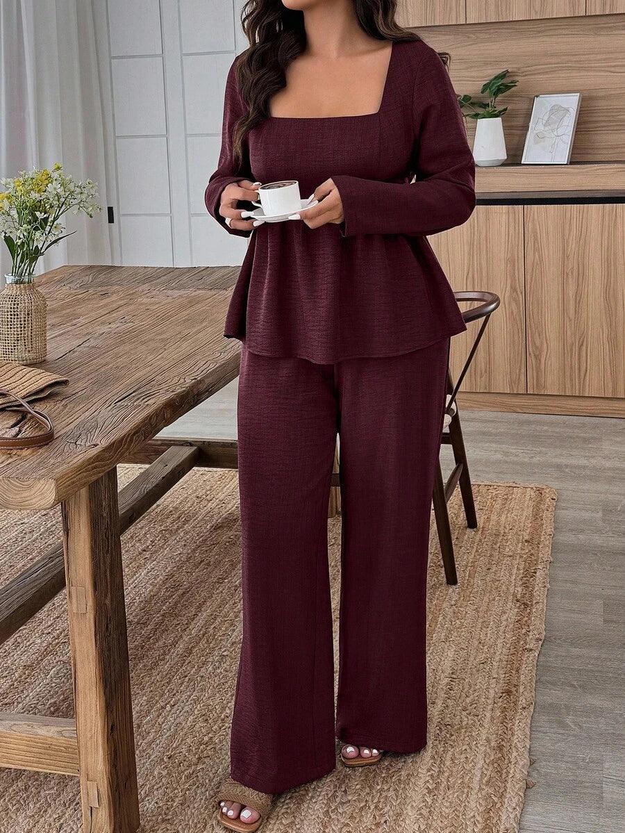 Army Green Square Neck Two Piece Set Comfort