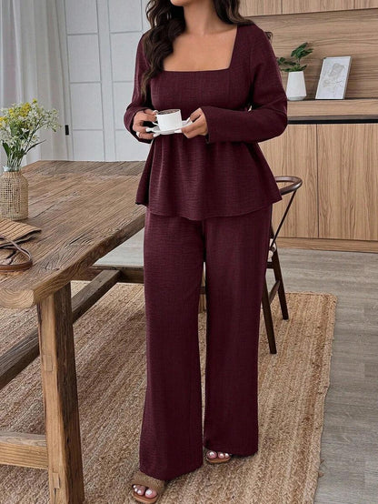 Army Green Square Neck Two Piece Set Comfort