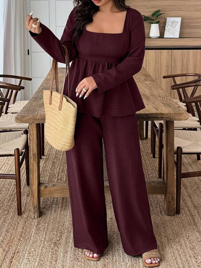 Army Green Square Neck Two Piece Set Comfort