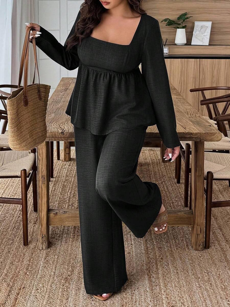 Army Green Square Neck Two Piece Set Comfort