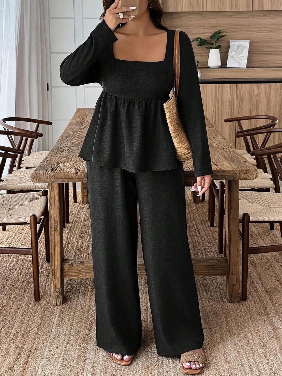 Army Green Square Neck Two Piece Set Comfort