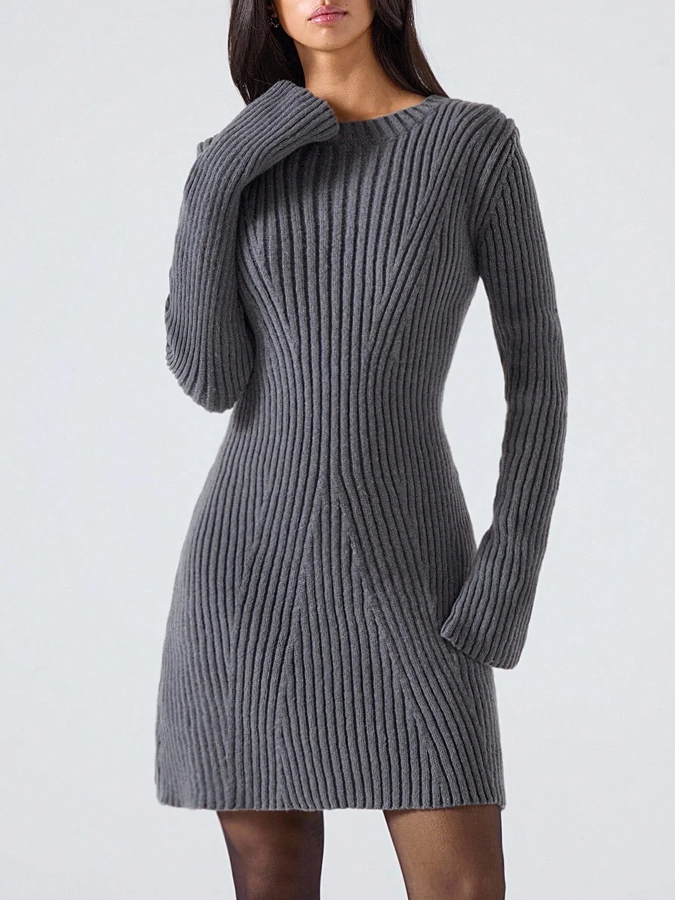 Ribbed Knit Sweater Dress Versatile Everyday